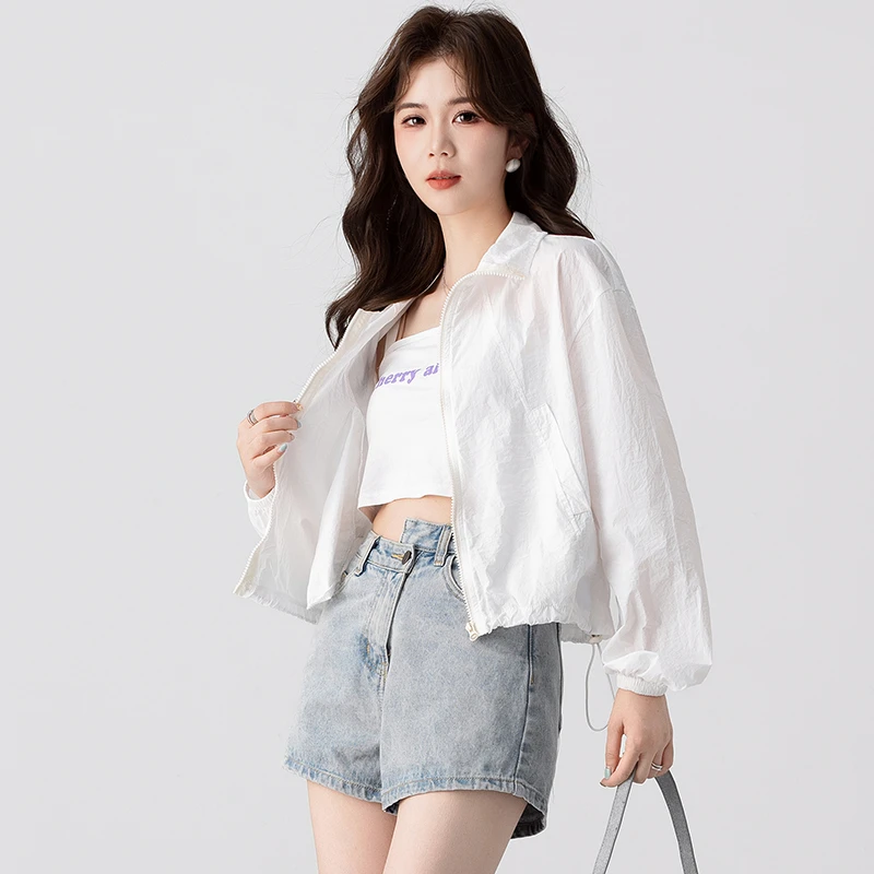 立领轻薄防晒衣女夏季新款休闲短款长袖运动风透气上衣外套小个子