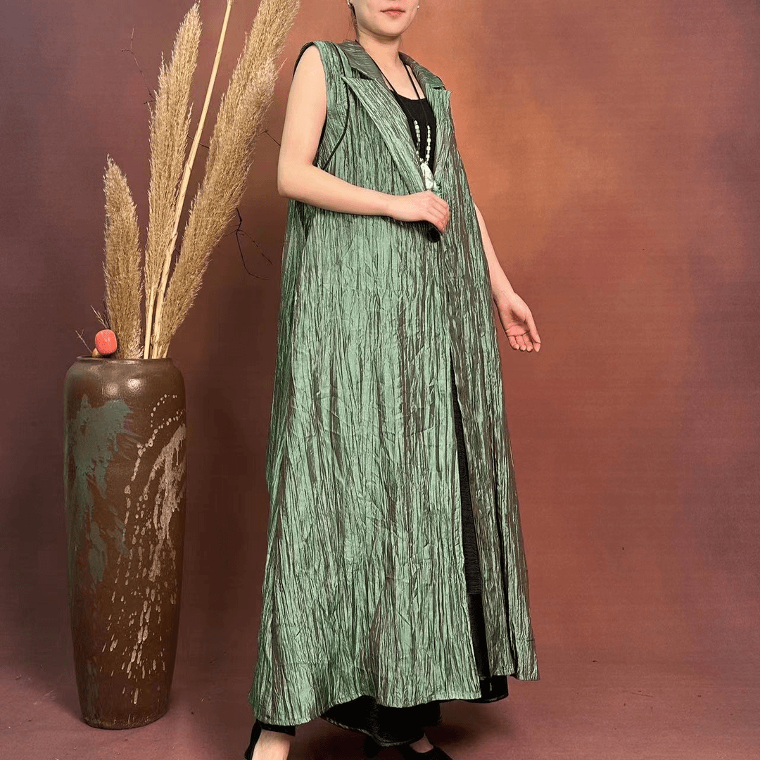 W24175新款绿色褶皱设计师款时尚外披