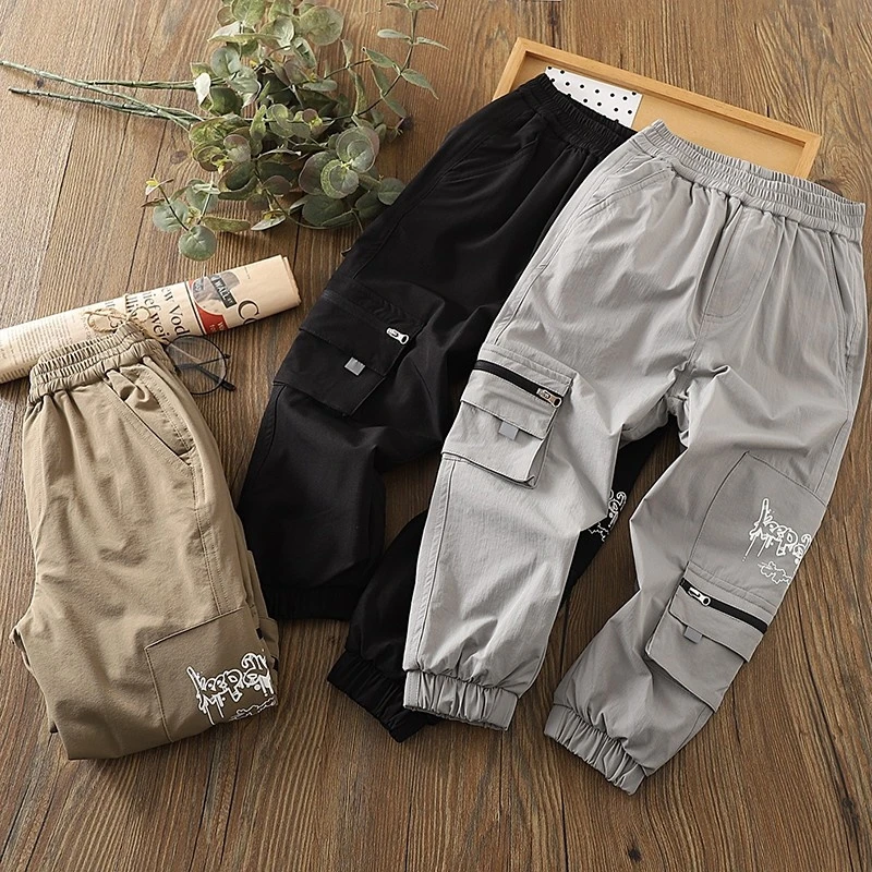 DU4童装加绒裤子0au33儿童中大童春秋款长裤男童工装裤男童防风裤