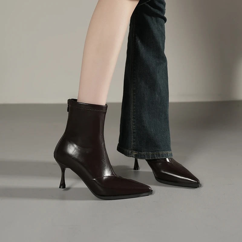 尖头高跟鞋女秋冬2025新气质短靴女细跟踝靴子共计感瘦瘦靴加绒