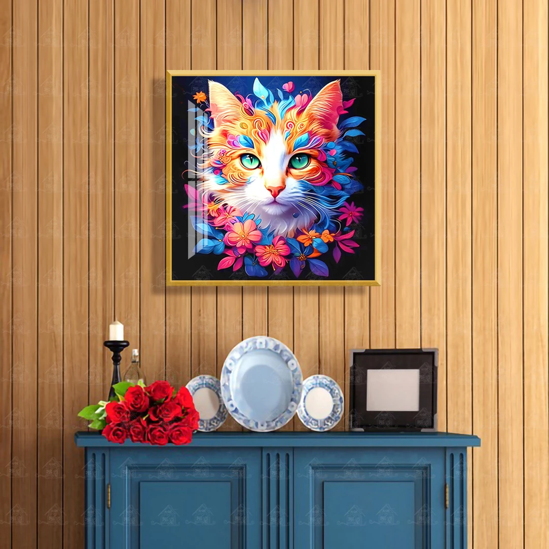 爱阁十字绣炫彩猫新款可爱动物时尚现代简约客厅装饰画手工绣