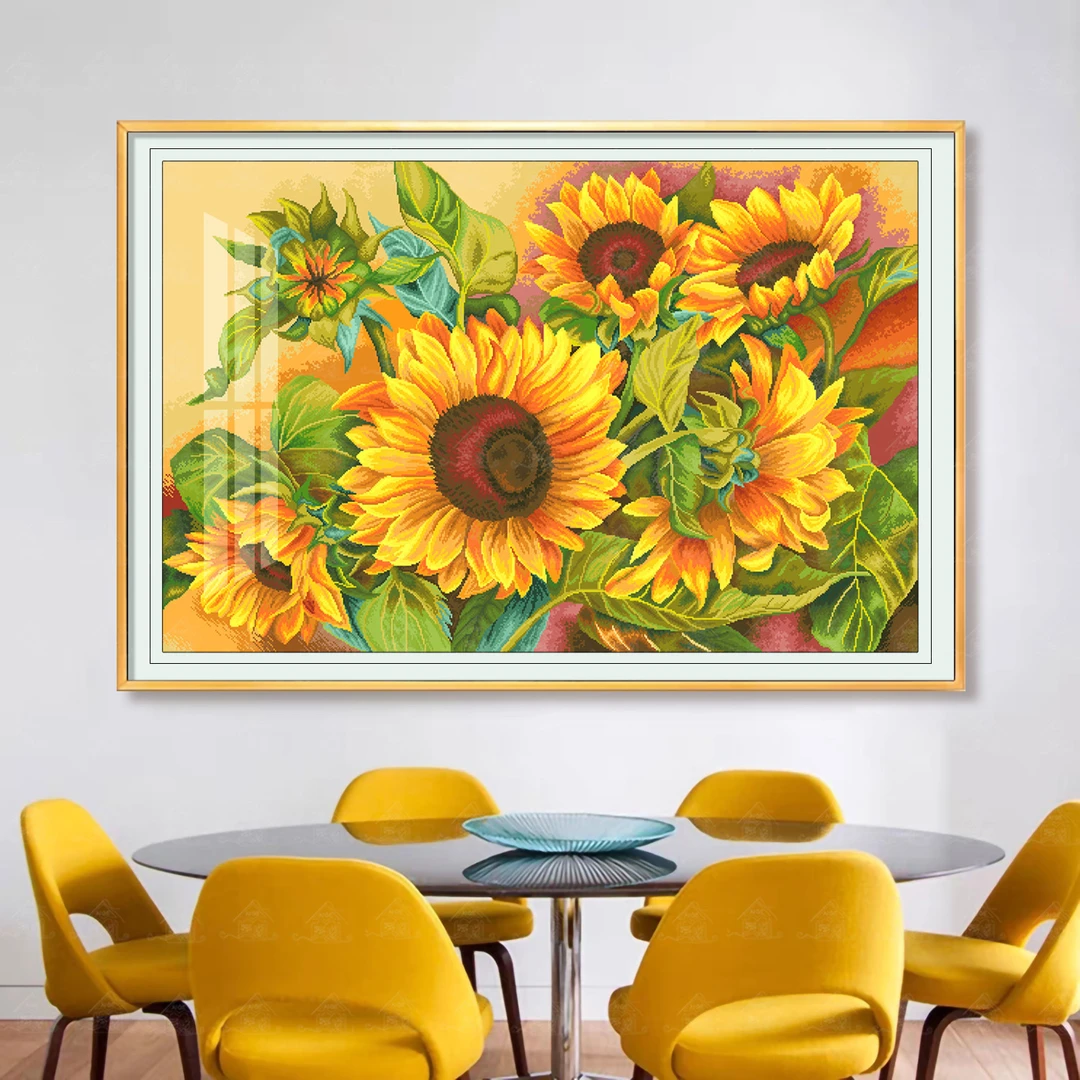 十字绣爱阁 阳光之约 新款简约唯美向日葵小件客厅玄关手工线绣