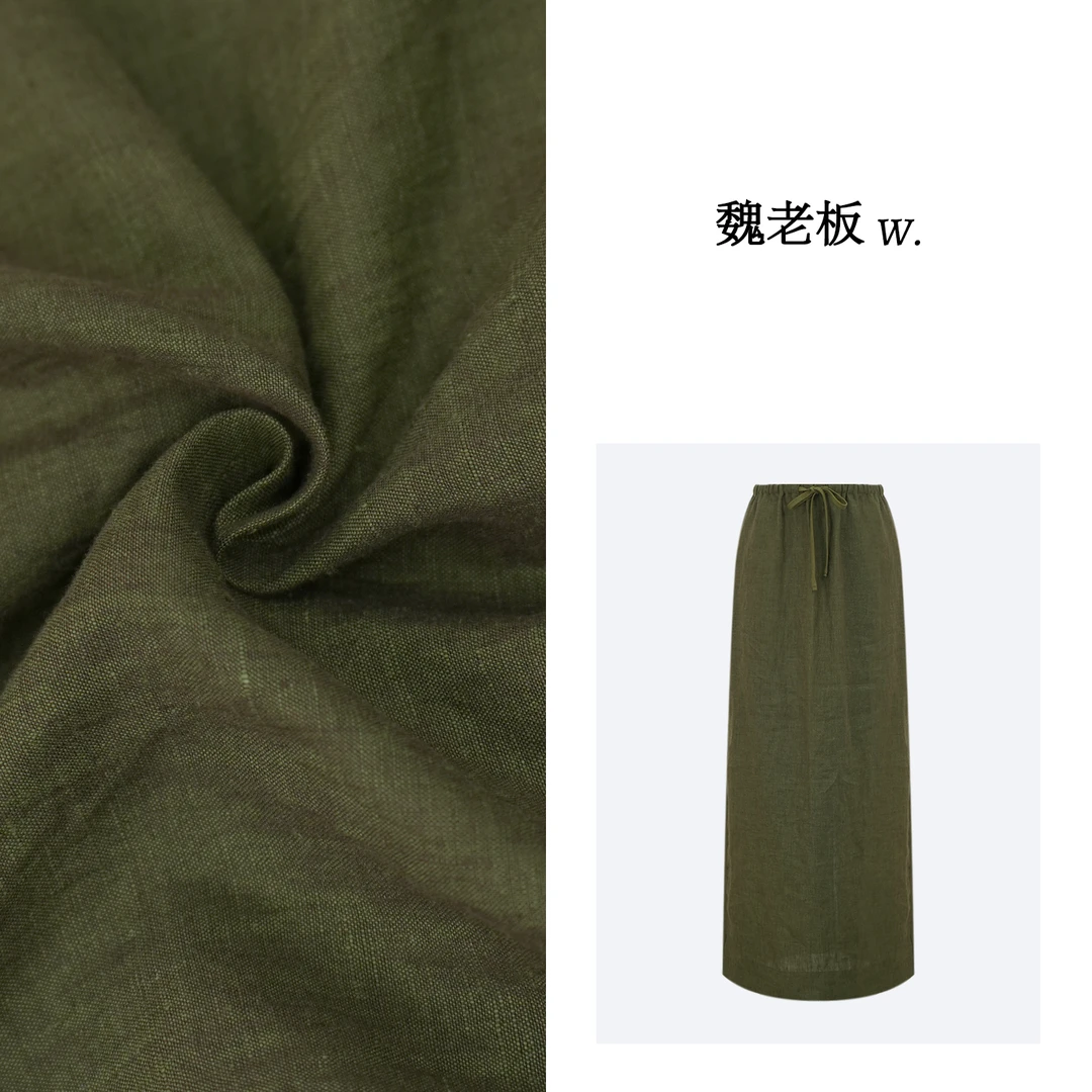 yangeer/艳歌尔【绿岛花园】100全亚麻色织亚麻直筒半裙女2KDM4B047