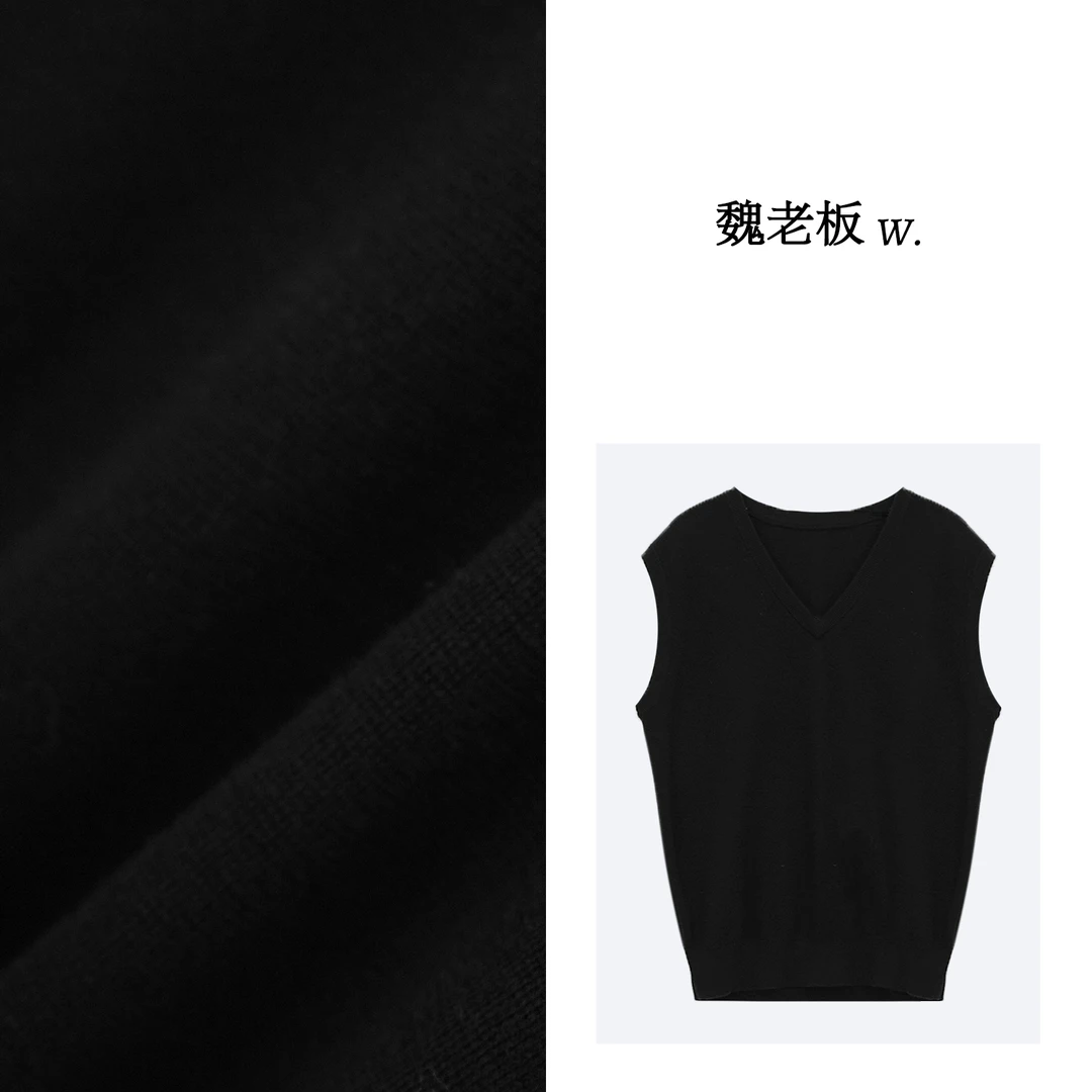 yangeer/艳歌尔【底气】100绵羊毛V领针织品质无袖背心1ZDM30010
