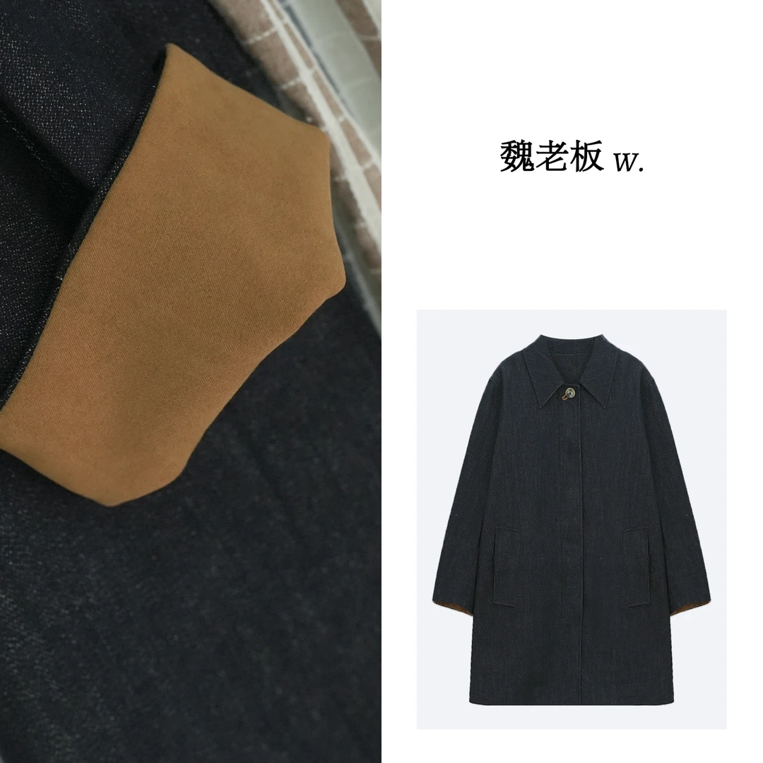 yangeer/艳歌尔【艺术流浪】翻领系扣牛仔风衣品质外套女1CDM31180