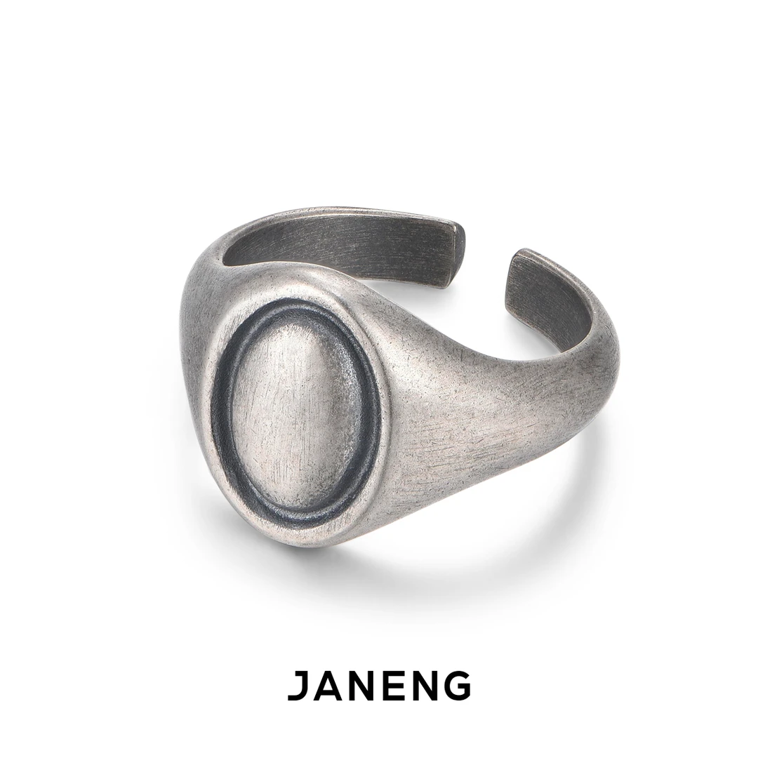 追岸/JANENG 925银戒指 椭圆浮雕面开口戒指 中性复古可调节指环