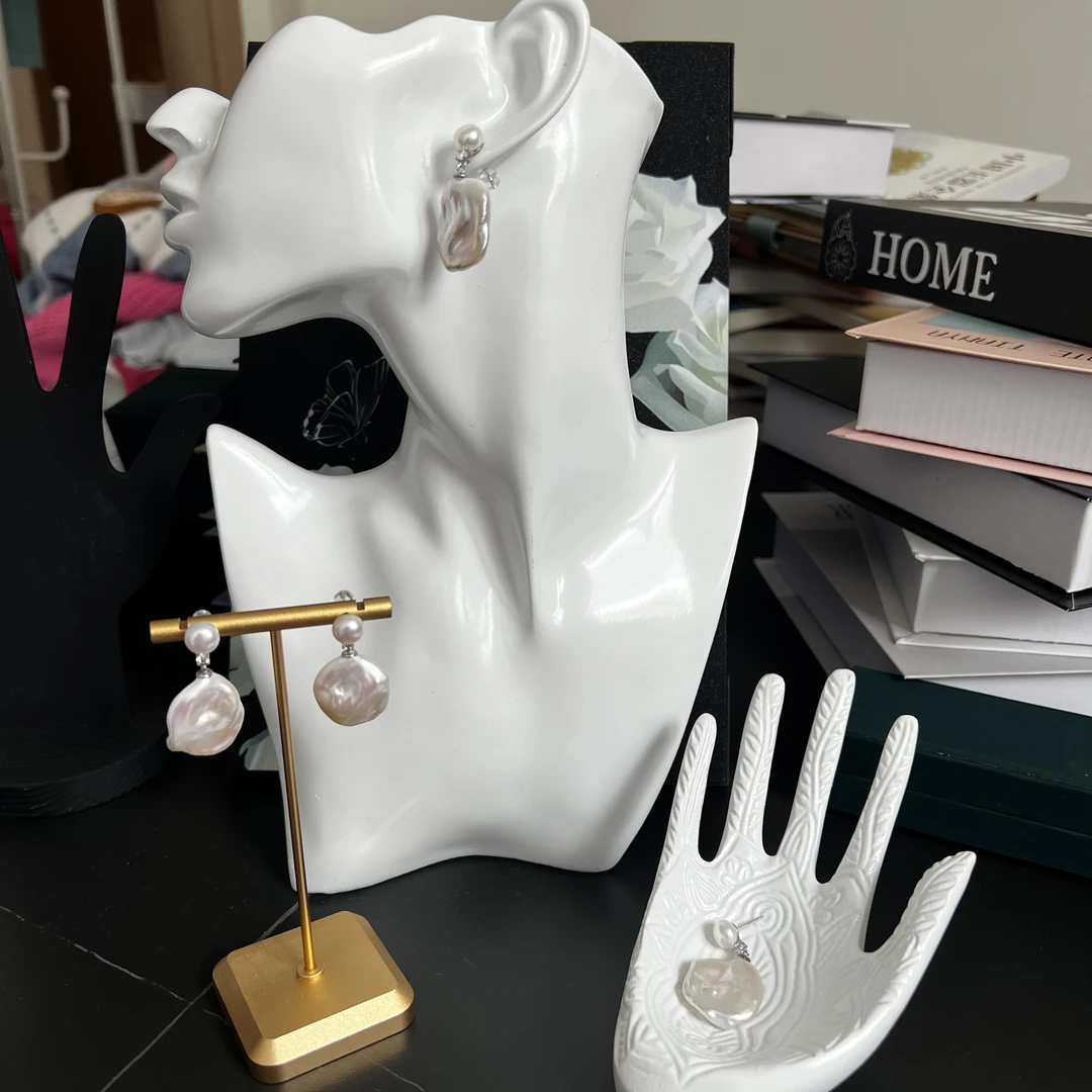 JJ113-天然淡水珍珠花瓣时尚双珠耳钉-巴洛克多样性发货发一对