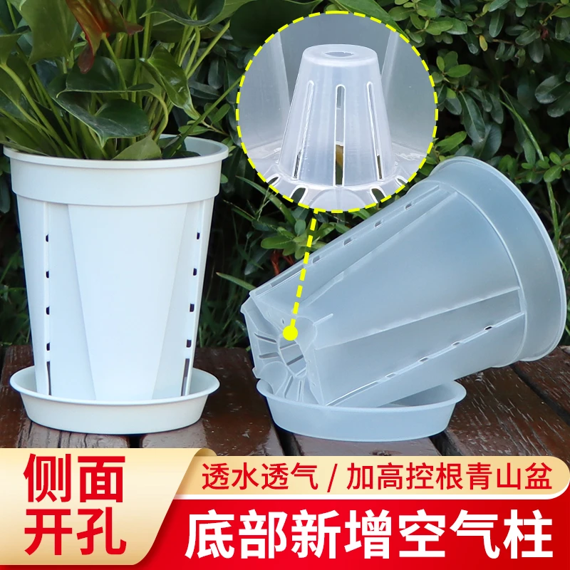 加深青山盆白色控根盆加厚透明兰花盆君子兰蝴蝶兰花盆透气防烂根