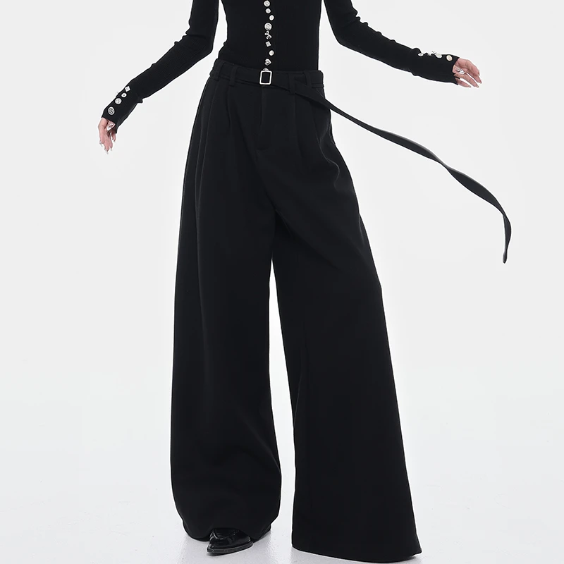 KEN STUDIO秋冬新款加厚阔腿西装裤女宽松垂坠褶皱设计休闲裤