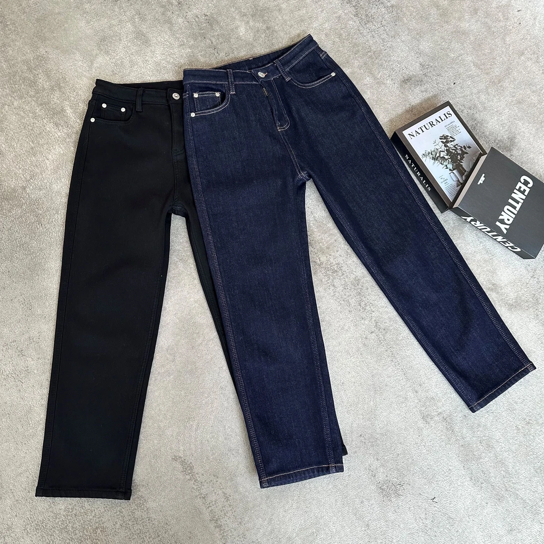 【米可家】冬季（厚绒）显瘦显腿直四面弹牛仔法棍裤90910