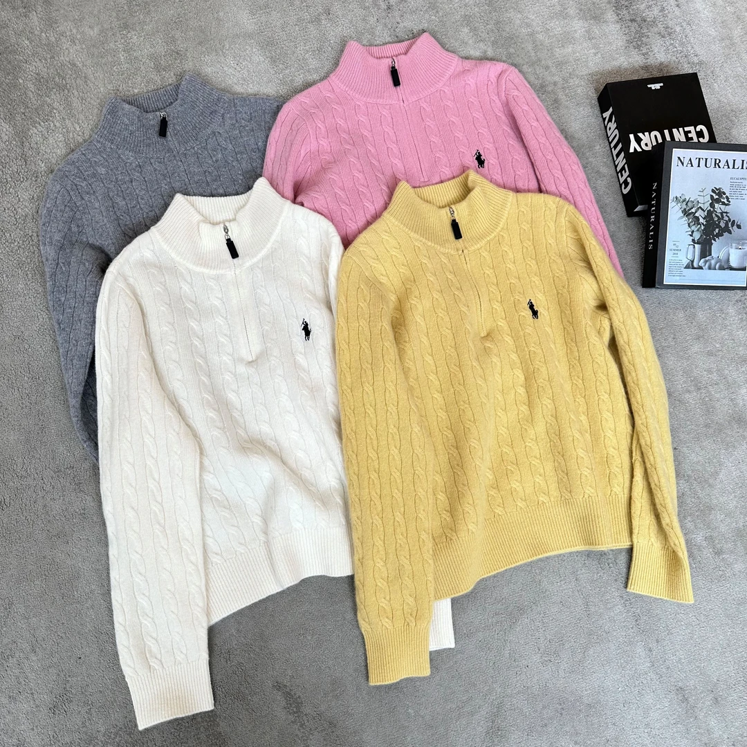 【米可家】战马刺绣麻花半开领毛衣8910（不可机洗）