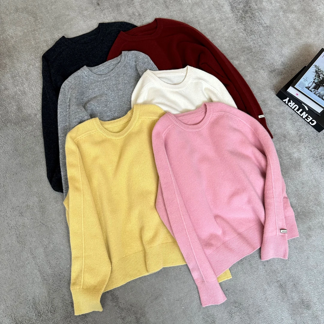【米可家】糖果色袖口贴标100全羊毛圆领毛衣（不可机洗）6680