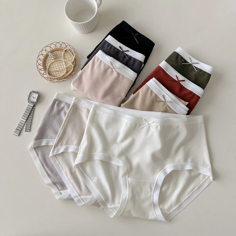 【米可家】秋冬蝴蝶结自发热磨毛内裤三条装9020