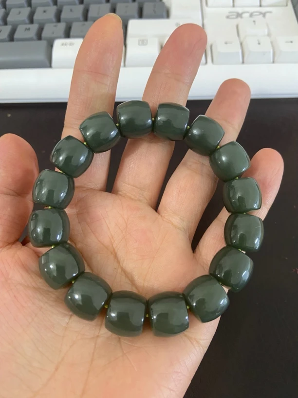 和田玉老型珠14mm直切手串多样性