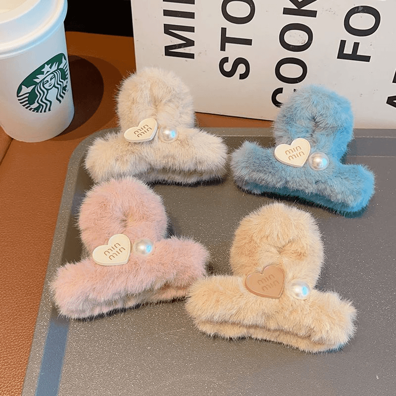 冬季毛绒抓夹大号鲨鱼夹头饰小女孩可爱后脑勺毛毛发卡宝宝女