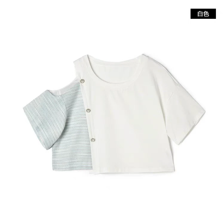 性感露肩短袖T恤女宽松不规则小个子上衣