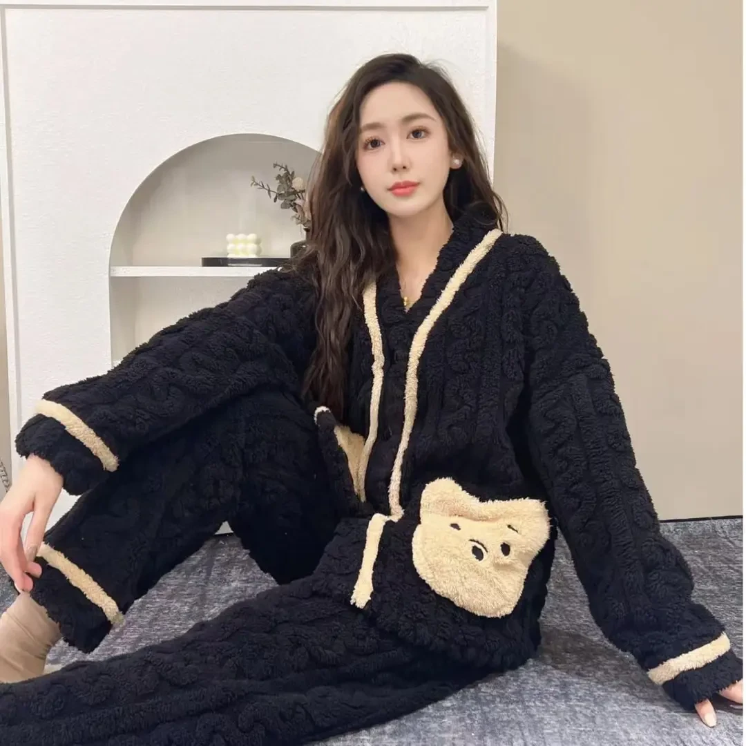 【情侣睡衣】睡衣女秋冬款加绒加厚珊瑚绒套装保暖家居服02