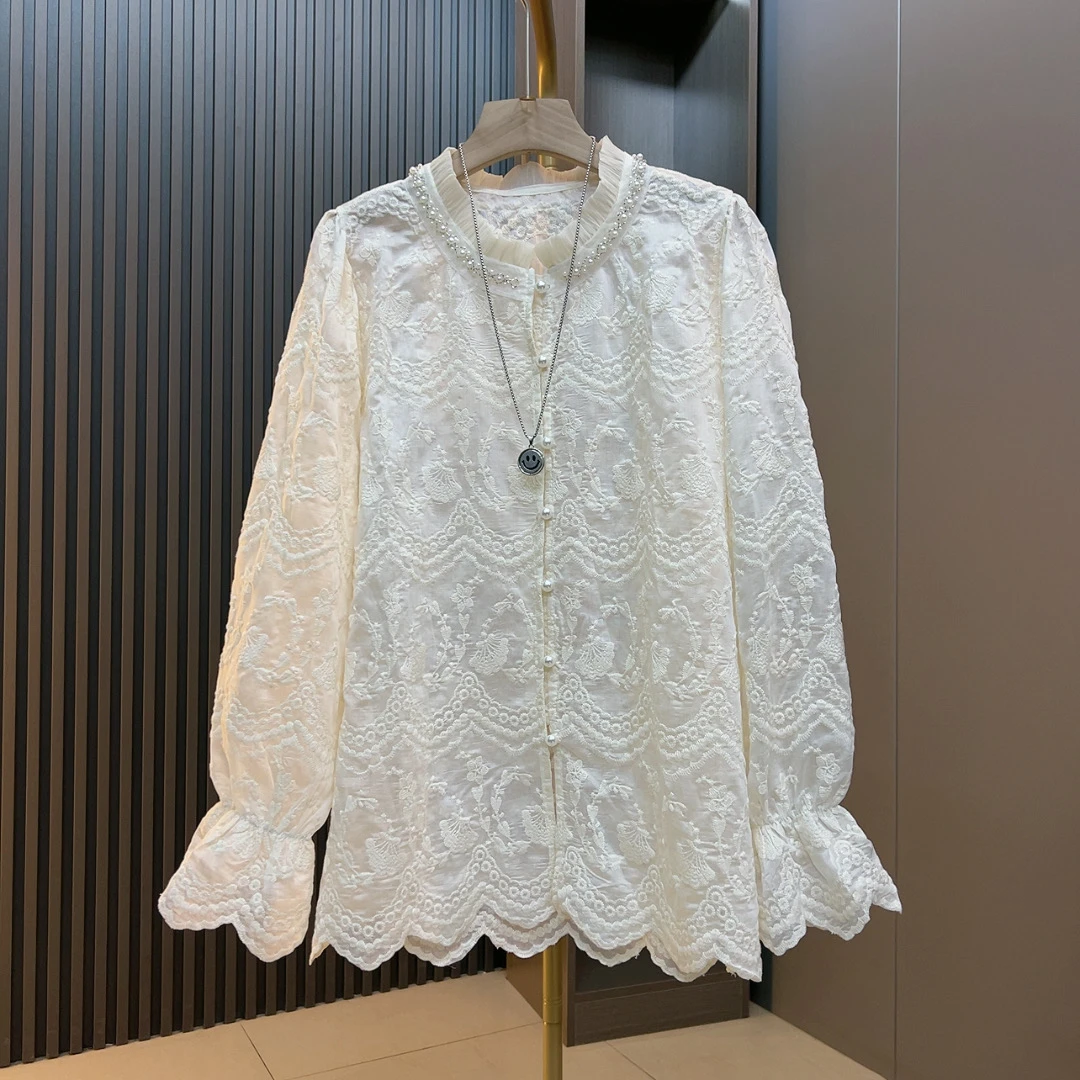 新款性感蕾丝圆领开衫钉珠洋气时尚蕾丝衫