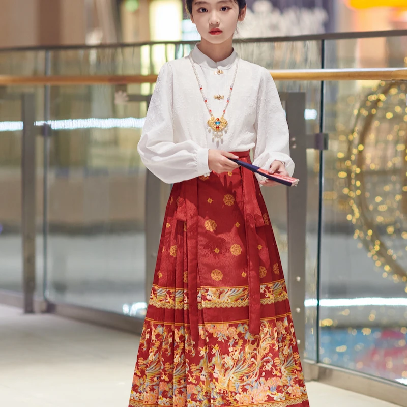 马面裙衬衫长袖短袖马面裙套装新中式圆领汉元素