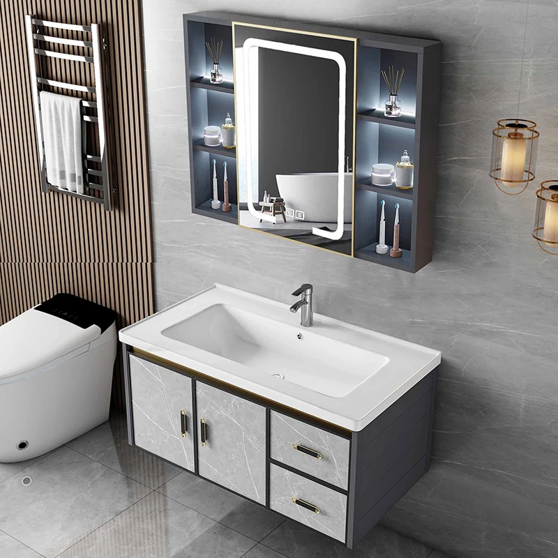 太空铝浴室柜组合洗手洗脸洗漱台卫生间双开门一体盆卫浴柜小户型