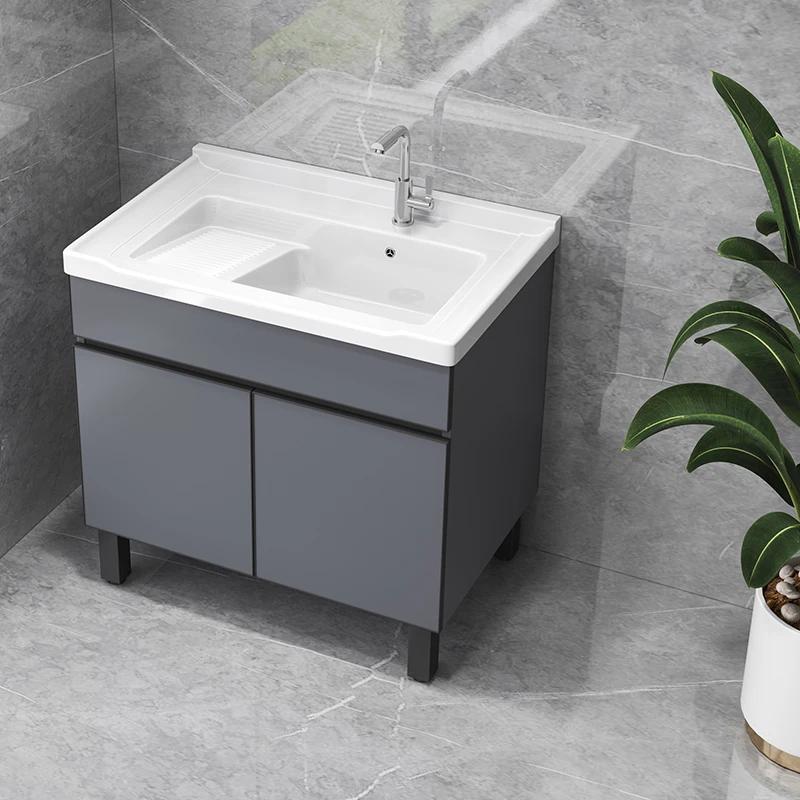 阳台实木洗衣槽带搓板陶瓷一体盆浴室柜卫生间洗脸盆洗手池洗漱台