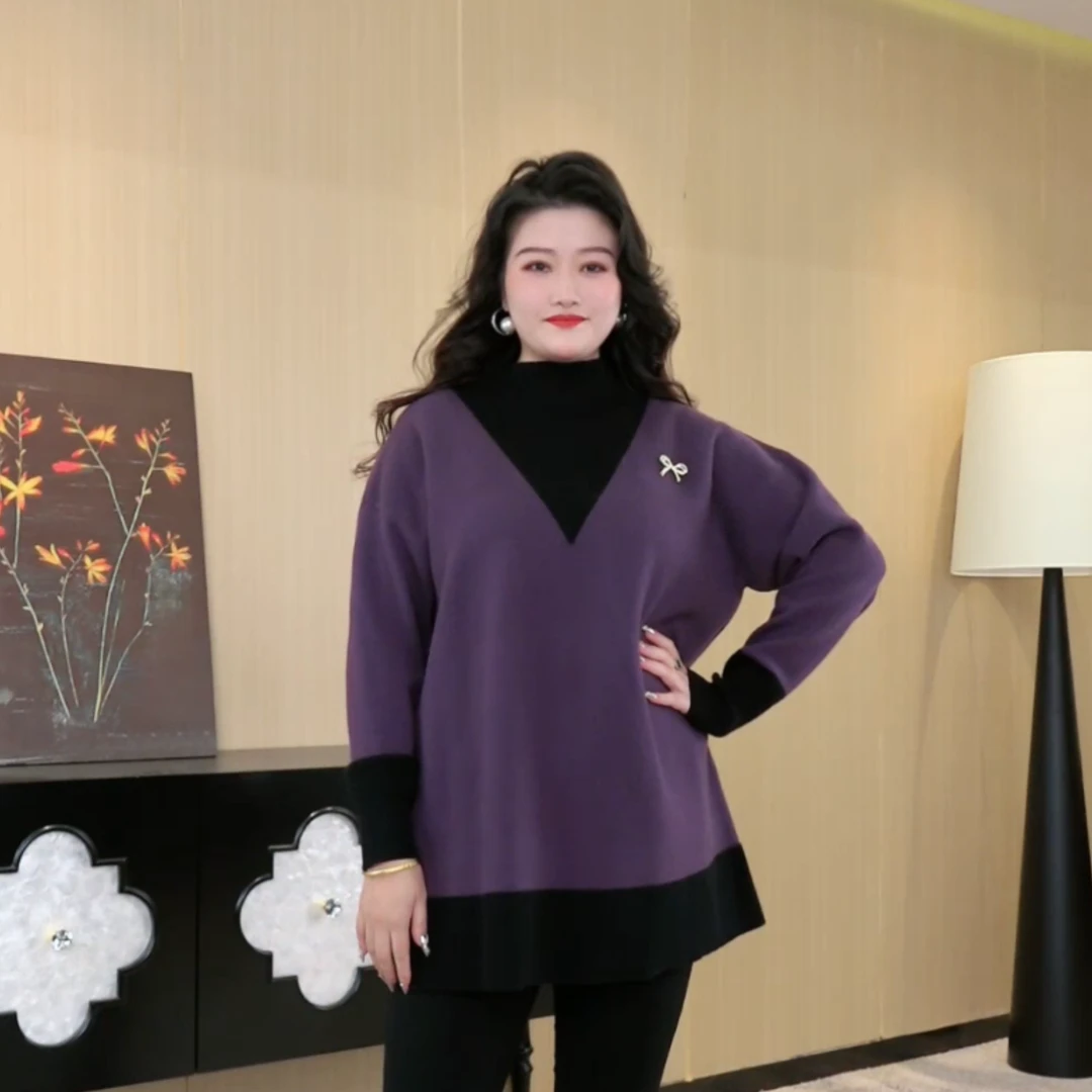 胖晶晶定制大码女装2025冬季新款气质百搭显瘦胸针保暖上衣QD361