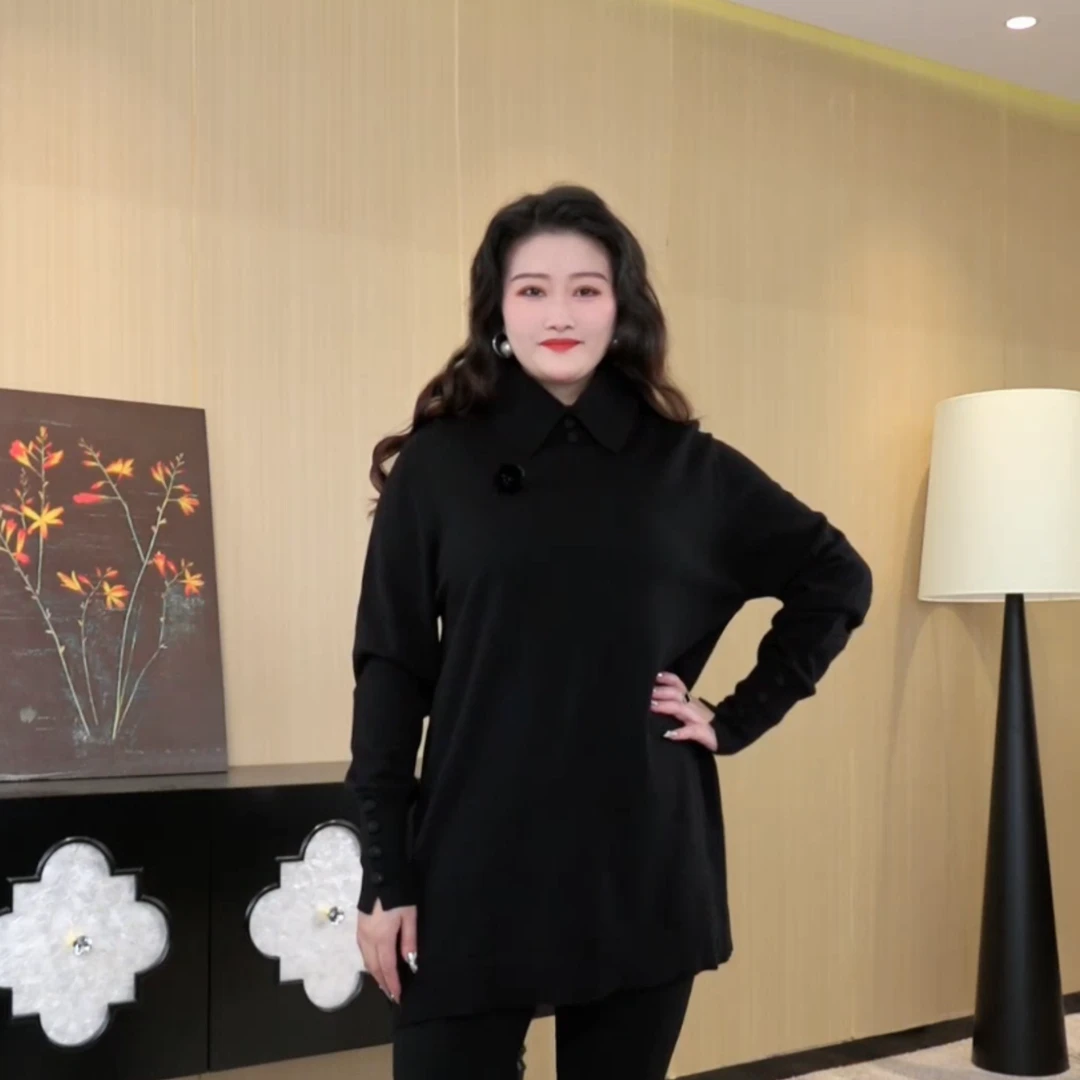 胖晶晶定制大码女装2025冬季新款时尚显瘦气质保暖针织上衣QD303