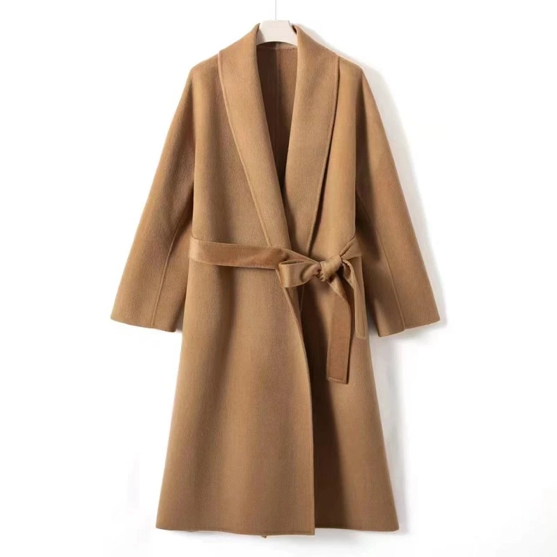 设计师LP同款100%山羊绒青果领大门襟宽松轻奢气质百搭双面大衣