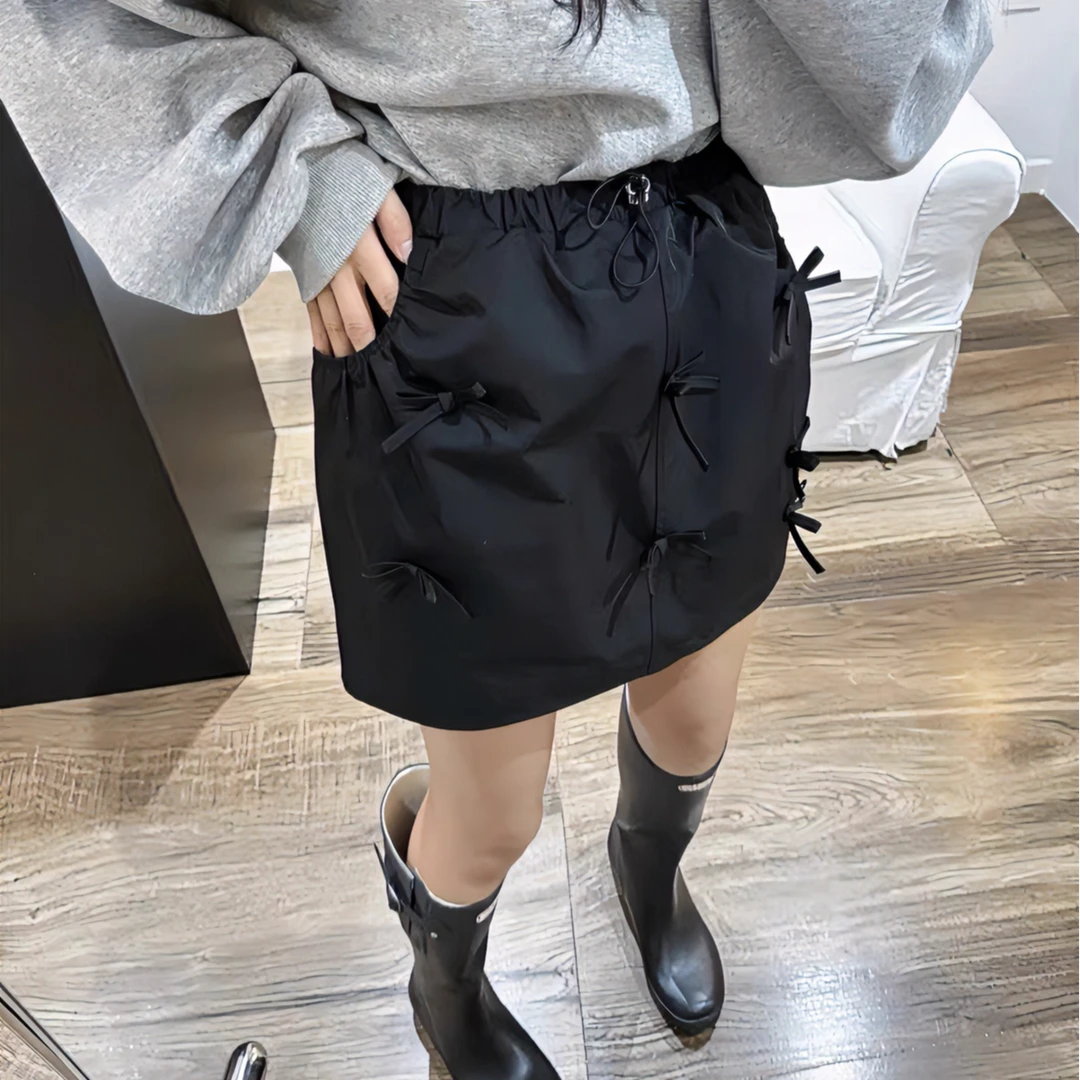 【蝴蝶结工装花苞裙】百搭显瘦松紧腰a字短裙301#