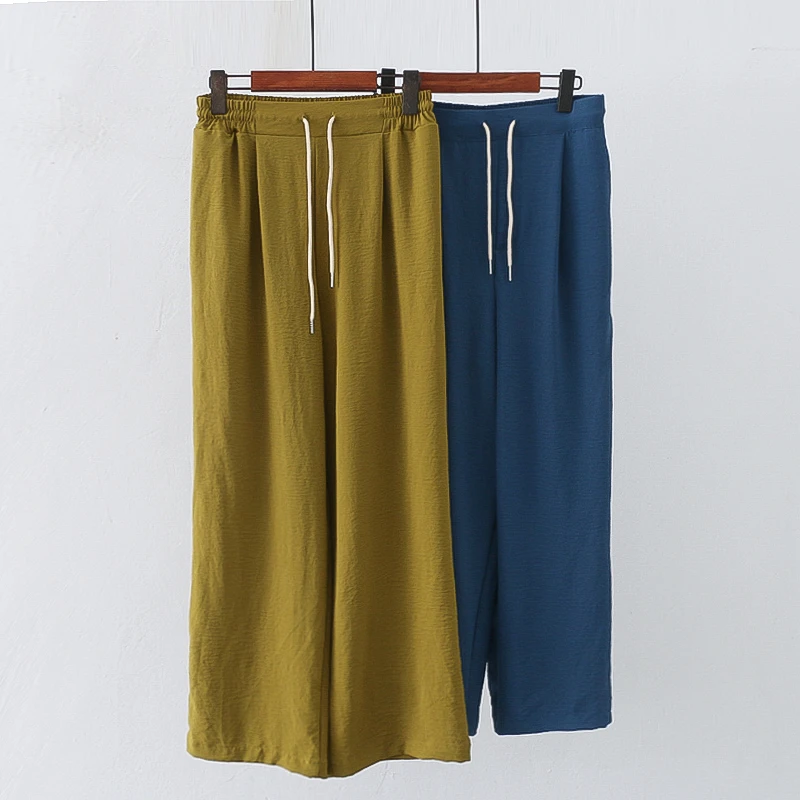 G4597外贸欧美女装阔腿裤半松紧腰纯色韩版宽松垂感休闲裤
