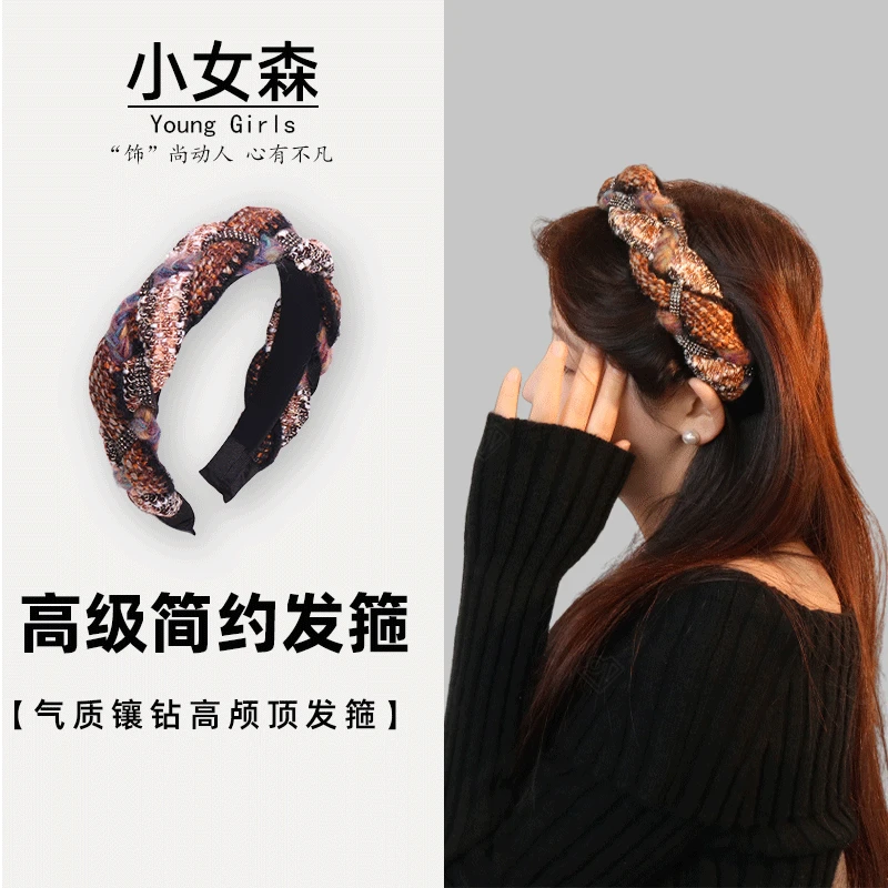 A2256发箍手工气质时尚镶钻宽边手工气质网红时尚复古简约编织
