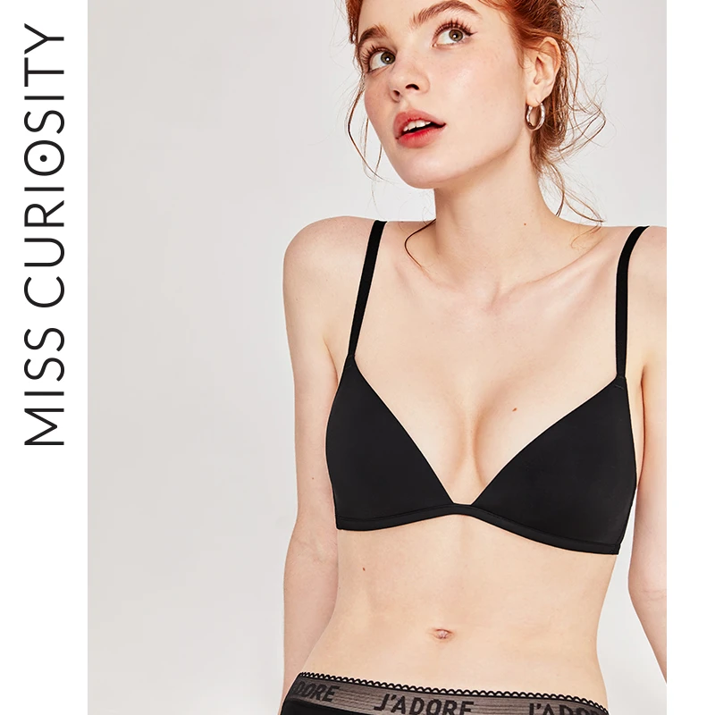 好奇蜜斯光面无痕法式三角杯无钢圈胸罩夏天薄款文胸内衣女
