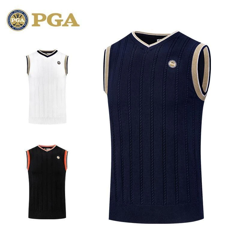 美国PGA 2024新品秋冬款高尔夫男装毛衣男士背心羊毛面料保暖马甲