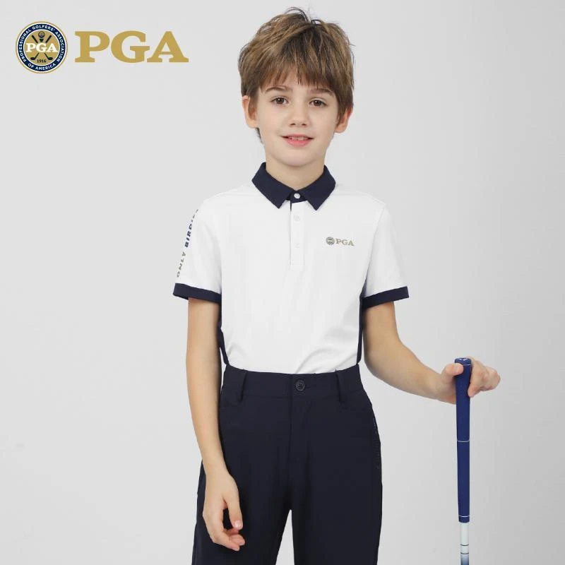 美国PGA 高尔夫男童短袖T恤2023春夏季衣服青少年赛事风格运动装