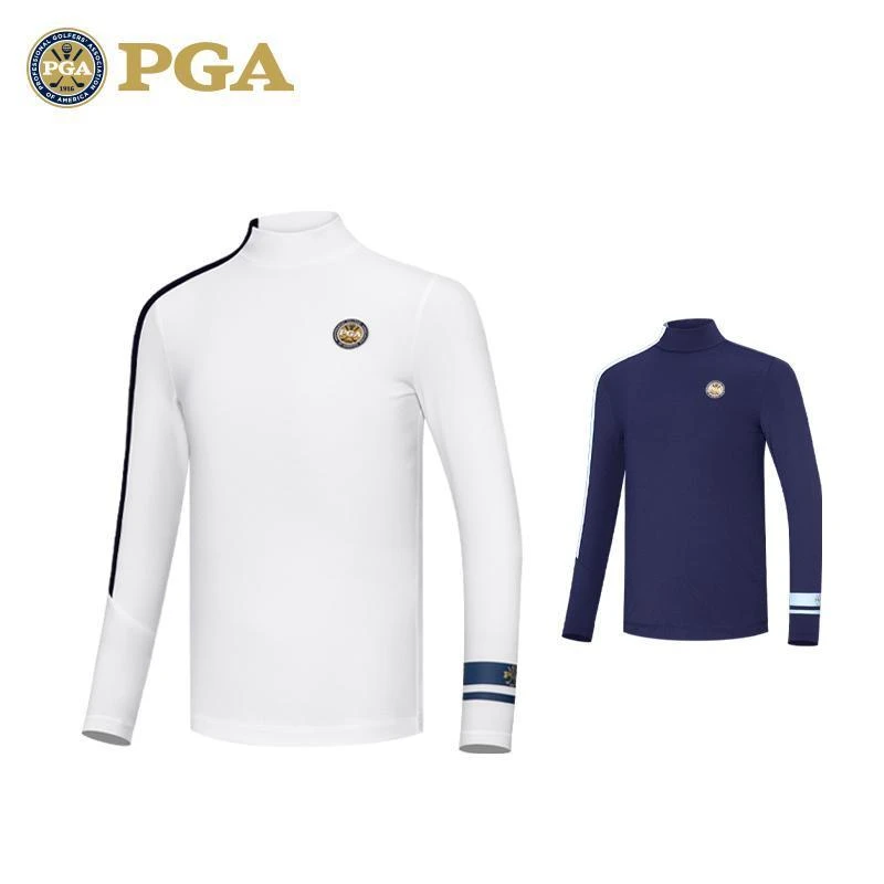 美国PGA 新品高尔夫男童打底衫 不对称撞色设计 贴身立领长袖上衣