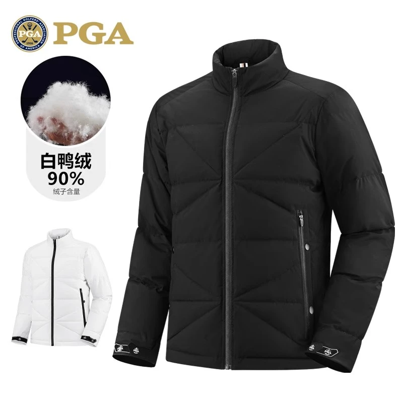 美国PGA 高尔夫男士羽绒外套秋冬季保暖鸭绒填充舒适立领golf男装