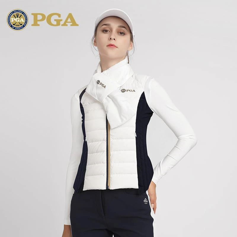 美国PGA 高尔夫女士服装 秋冬季白鸭绒羽绒服保暖马甲外套女背心