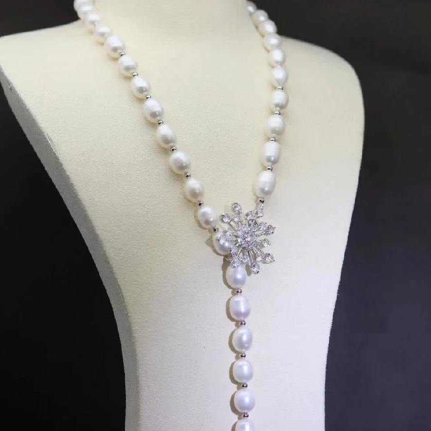 雪花珍珠气质长链项链