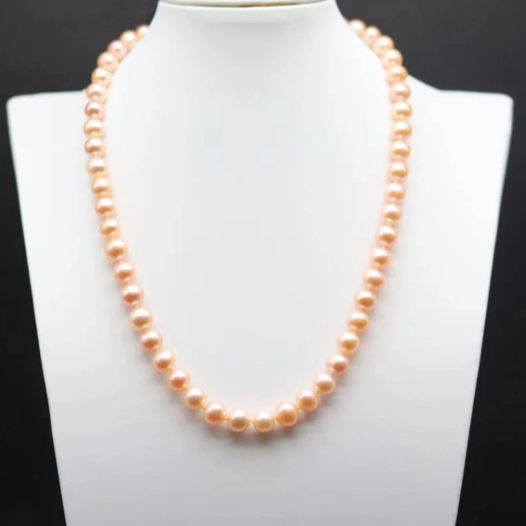 中国红金桔色珍珠项链