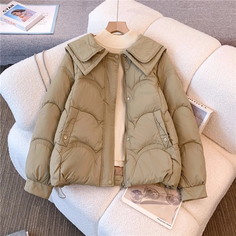 微胖妹妹大码时尚棉服女2024秋冬新款气质加厚翻领面包服棉袄外套