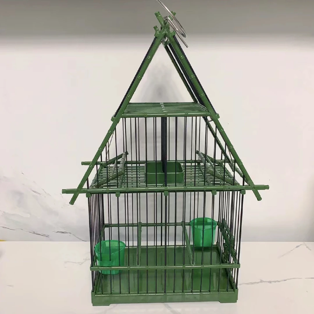 万能通用鸟笼踏笼打笼翻滚笼自锁鸟笼别野三角鸟笼绿色小踏笼