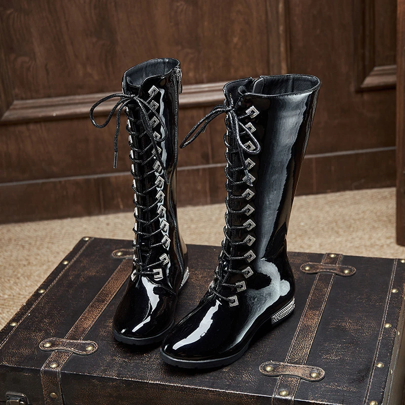 女童鞋银色走秀马丁长靴2024秋冬季新款女孩长筒高筒靴子单靴春秋