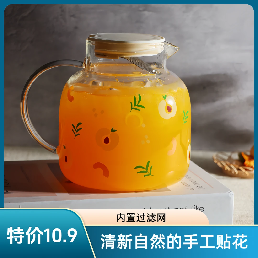 耐高温玻璃冷水壶花茶水果茶壶茶杯防爆雪花小清新家用-热度