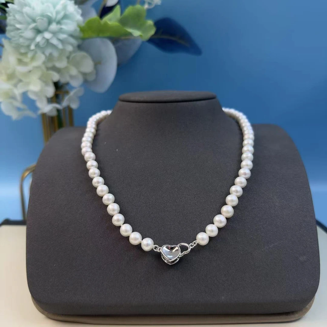 X554 极光淡水小爱心赛天女珍珠项链 7mm左右