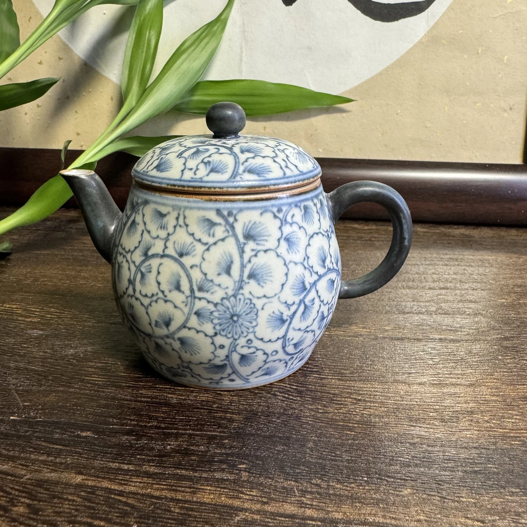 朴云堂   青花手绘银杏叶文人壶   150cc  纯手工精美泡壶家用