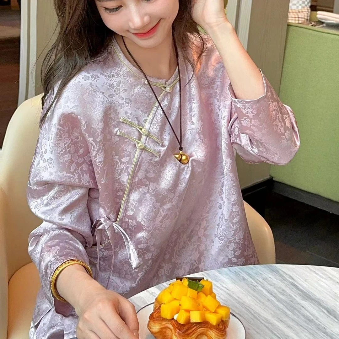 年锦 葫芦纹“福禄万代”粉紫色花线春套装FF220621