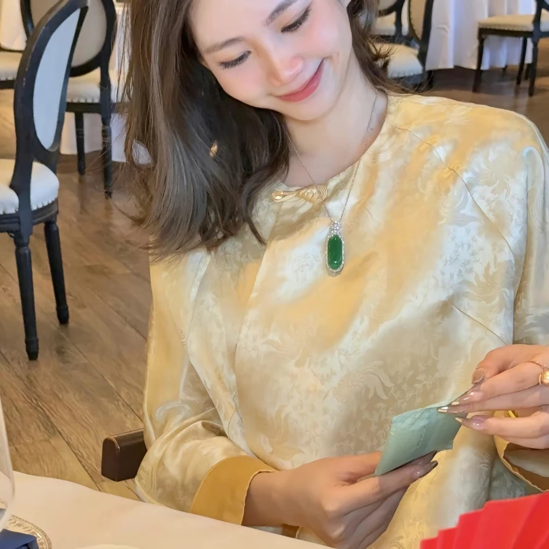 金玉满堂！“女公子风”香槟金花线春连衣裙FF22352