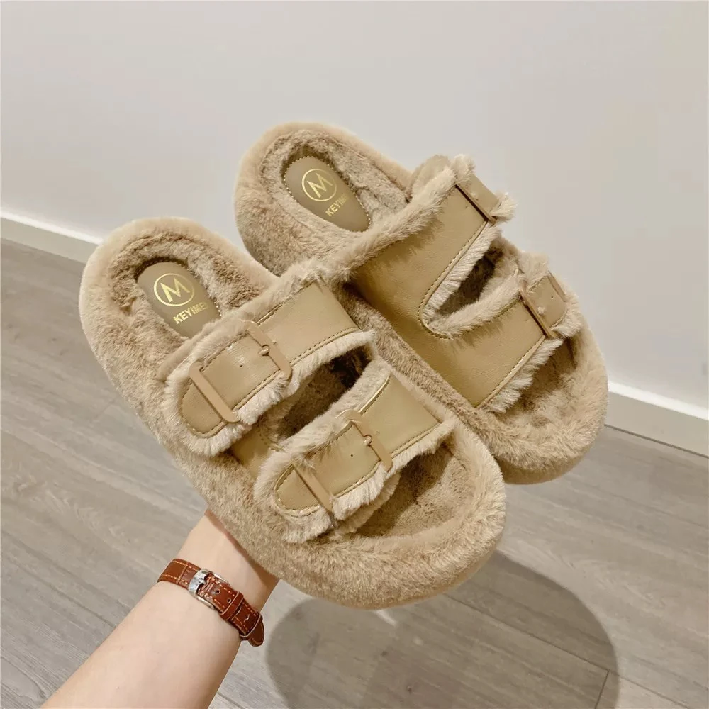 时尚厚底毛毛拖鞋女外穿保暖舒适毛绒绒棉拖鞋2024秋冬季新款毛拖