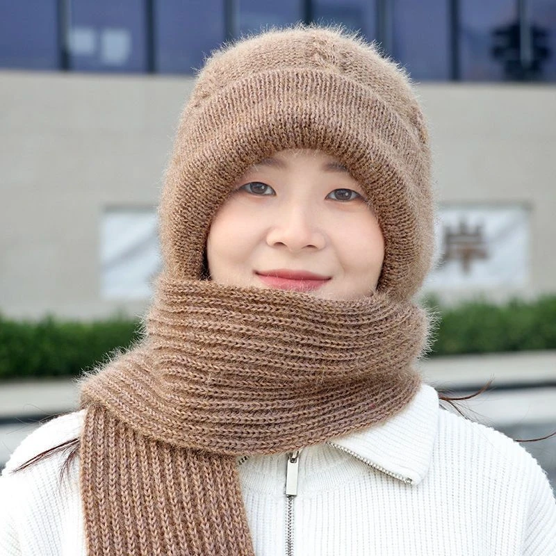 帽子一体围巾网红女新款风吹不进强效保暖骑车防寒风雪帽暖针织帽