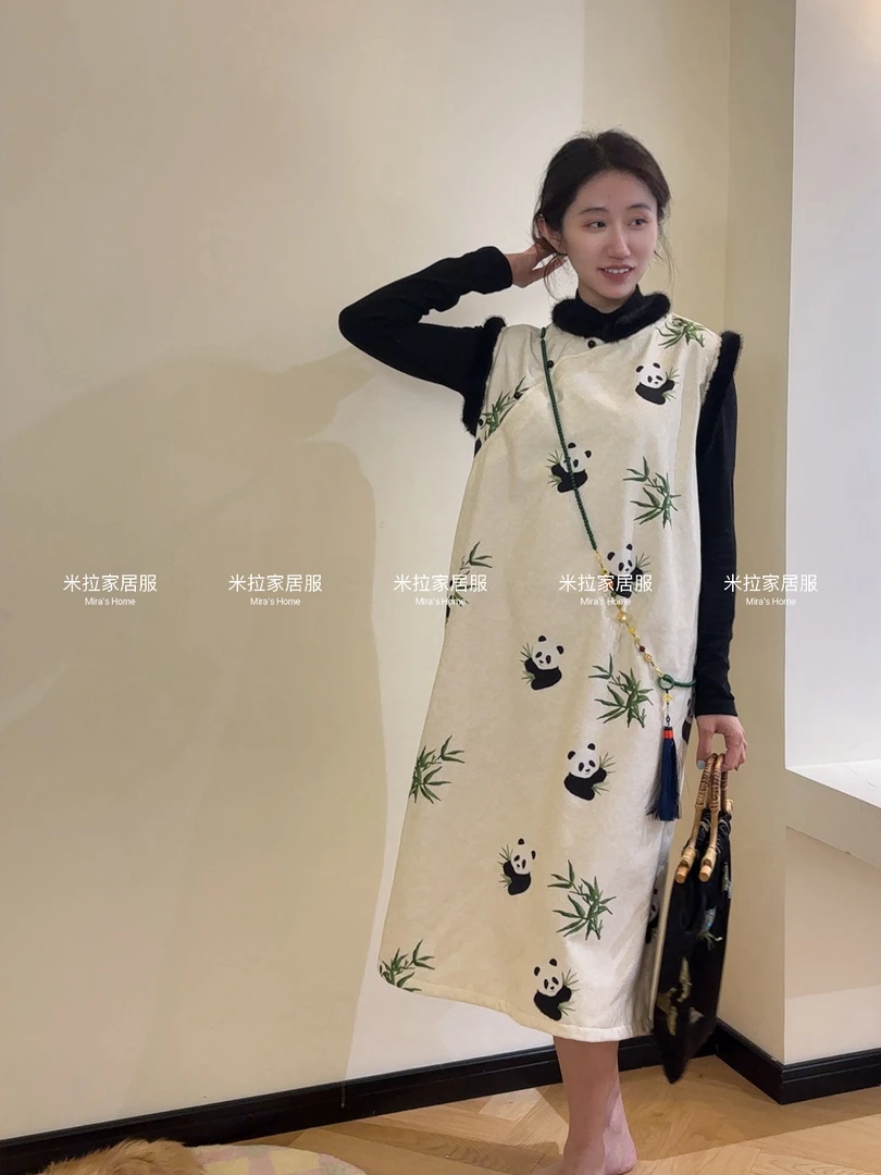 【新中式旗袍】  新中式网红感国风印花加绒气质日常百搭天丝麻旗袍